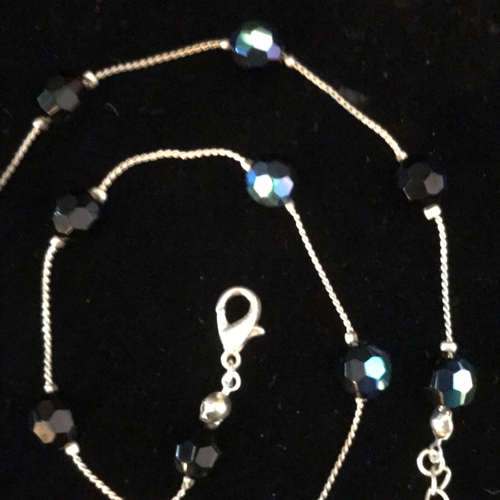 Silver Dark Blue Bead Choker Necklace